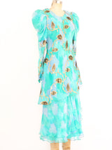 Turquoise Silk Chiffon Flutter Dress Dress arcadeshops.com