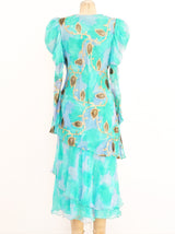 Turquoise Silk Chiffon Flutter Dress Dress arcadeshops.com