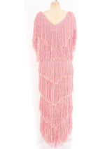 Dusty Rose Yarn Fringe Knit Dress Dress arcadeshops.com