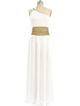 Ivory Jersey Belted One Shoulder Dress Dress arcadeshops.com