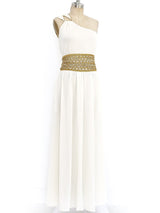 Ivory Jersey Belted One Shoulder Dress Dress arcadeshops.com