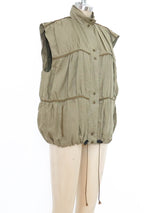Ruched Khaki Sleeveless Vest Jacket arcadeshops.com