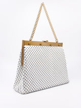 Whiting and Davis White Chainmail Structured Bag Accessory arcadeshops.com