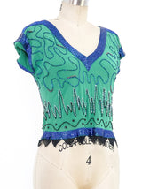 Bead Embellished Silk Top Top arcadeshops.com