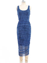 Denim Printed Ruched Mesh Tank Dress Dress arcadeshops.com