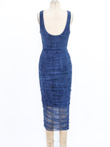 Denim Printed Ruched Mesh Tank Dress Dress arcadeshops.com