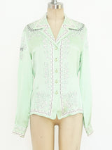 Escada Baroque Printed Mint Silk Blouse Top arcadeshops.com