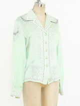 Escada Baroque Printed Mint Silk Blouse Top arcadeshops.com