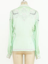Escada Baroque Printed Mint Silk Blouse Top arcadeshops.com