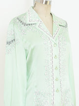 Escada Baroque Printed Mint Silk Blouse Top arcadeshops.com