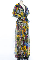 Floral Printed Silk Chiffon Ruffle Dress Dress arcadeshops.com