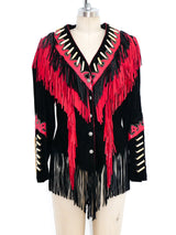 Fringed Red and Black Suede Western Jacket Jacket arcadeshops.com