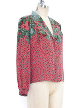 Floral Printed Silk Blouse Top arcadeshops.com