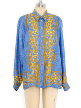 Escada Denim Printed Silk Blouse Top arcadeshops.com