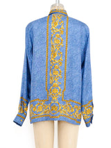 Escada Denim Printed Silk Blouse Top arcadeshops.com