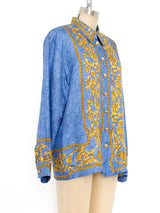 Escada Denim Printed Silk Blouse Top arcadeshops.com