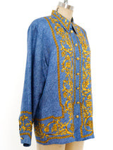 Escada Denim Printed Silk Blouse Top arcadeshops.com