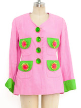 Gemma Kahng Embellished Pink Linen Jacket Jacket arcadeshops.com