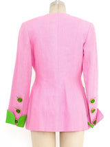 Gemma Kahng Embellished Pink Linen Jacket Jacket arcadeshops.com