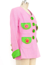 Gemma Kahng Embellished Pink Linen Jacket Jacket arcadeshops.com