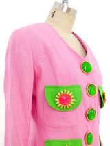 Gemma Kahng Embellished Pink Linen Jacket Jacket arcadeshops.com