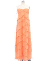 Tiered Peach Silk Chiffon Strapless Dress Dress arcadeshops.com