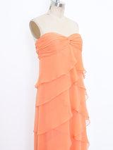 Tiered Peach Silk Chiffon Strapless Dress Dress arcadeshops.com