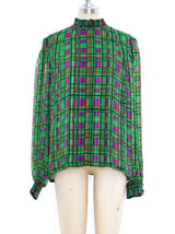 Emerald Plaid Silk Blouse Top arcadeshops.com