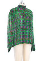 Emerald Plaid Silk Blouse Top arcadeshops.com