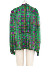 Emerald Plaid Silk Blouse Top arcadeshops.com