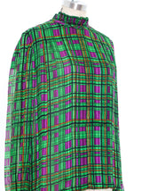 Emerald Plaid Silk Blouse Top arcadeshops.com