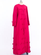 Fuchsia Thai Silk Bow Embellished Maxi Coat Jacket arcadeshops.com