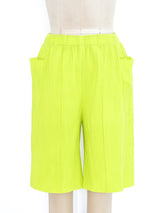 Issey Miyake Chartreuse Pleated Shorts Bottom arcadeshops.com