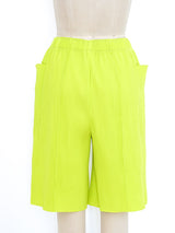 Issey Miyake Chartreuse Pleated Shorts Bottom arcadeshops.com