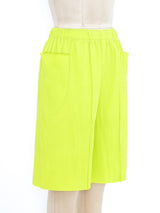 Issey Miyake Chartreuse Pleated Shorts Bottom arcadeshops.com