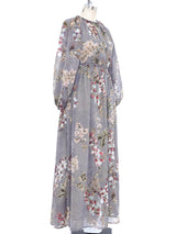 Floral Printed Grey Silk Dress Dress arcadeshops.com