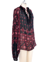 Saint Laurent Paisley Printed Silk Blouse Top arcadeshops.com