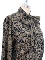 Escada Printed Olive Silk Blouse Top arcadeshops.com
