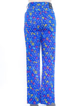 Gianni Versace Cobalt Floral Printed Jeans Bottom arcadeshops.com