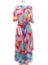 Multicolor Feather Printed Chiffon Dress Dress arcadeshops.com