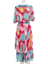 Multicolor Feather Printed Chiffon Dress Dress arcadeshops.com