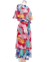 Multicolor Feather Printed Chiffon Dress Dress arcadeshops.com
