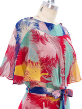 Multicolor Feather Printed Chiffon Dress Dress arcadeshops.com