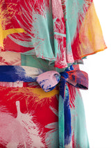 Multicolor Feather Printed Chiffon Dress Dress arcadeshops.com