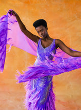 Rubin Panis Feathered Chiffon Tank Gown Dress arcadeshops.com