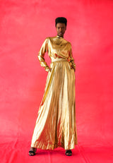 Yves Saint Laurent Metallic Gold Lamé Ensemble Suit arcadeshops.com