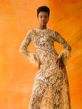 Feather Trimmed Lace Dress Dress arcadeshops.com