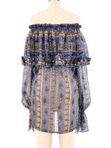 Yves Saint Laurent Blue Paisley Silk Peasant Blouse Top arcadeshops.com