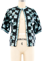 Checkered Sequin Crop Jacket Jacket arcadeshops.com