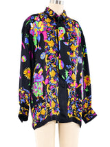 Escada Clown Printed Silk Necktie Blouse Top arcadeshops.com
